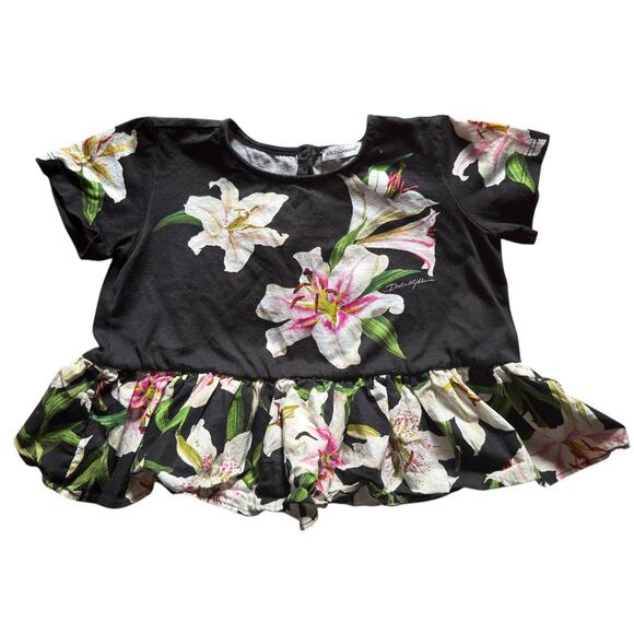 Dolce & Gabbana D&G Lilies Top Toddler Kids Girls Size 3 Black Designer Luxury